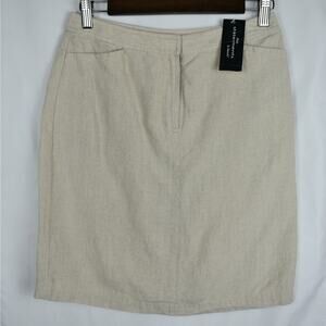 Vintage khaki/flax linen straight skirt Women's 4 small petite coastal spring